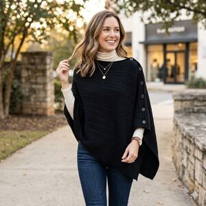 Vince Womens 100% Cashmere Cable Knit Poncho Shawl Cape Sweater Black One Size